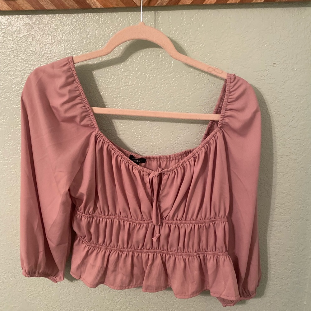 Cropped puffed sleeve off the shoulder top